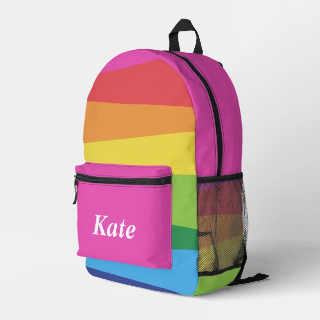 Personalized Pretty Colourful Modern Girly Rainbow Printed Backpack (Back Corner Right)