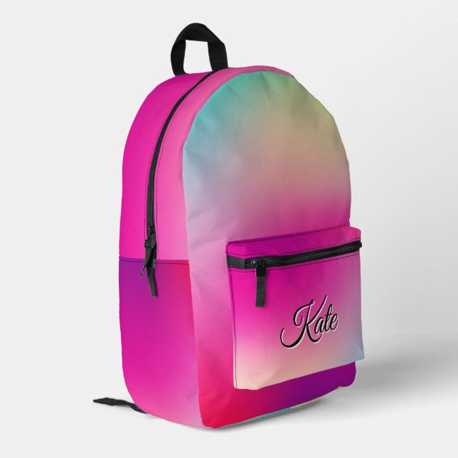 Personalized Pretty Colourful Modern Girly Rainbow Printed Backpack (Back Corner Left)