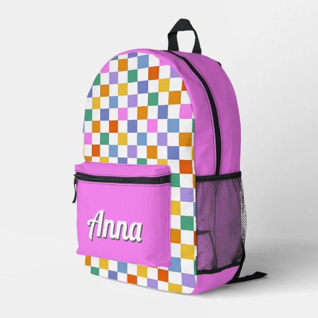 Personalized Pretty Colourful Modern Rainbow Green Printed Backpack (Back Corner Right)