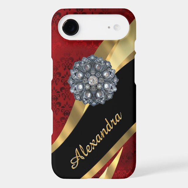 Personalized pretty elegant red damask pattern Case-Mate iPhone case (Back)