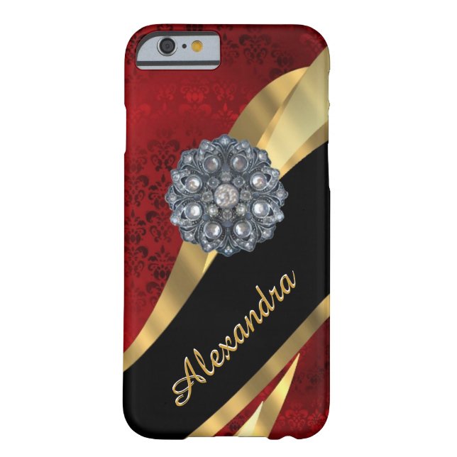 Personalized pretty elegant red damask pattern Case-Mate iPhone case (Back)