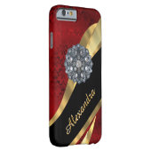 Personalized pretty elegant red damask pattern Case-Mate iPhone case (Back/Right)