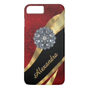 Personalized pretty elegant red damask pattern Case-Mate iPhone case