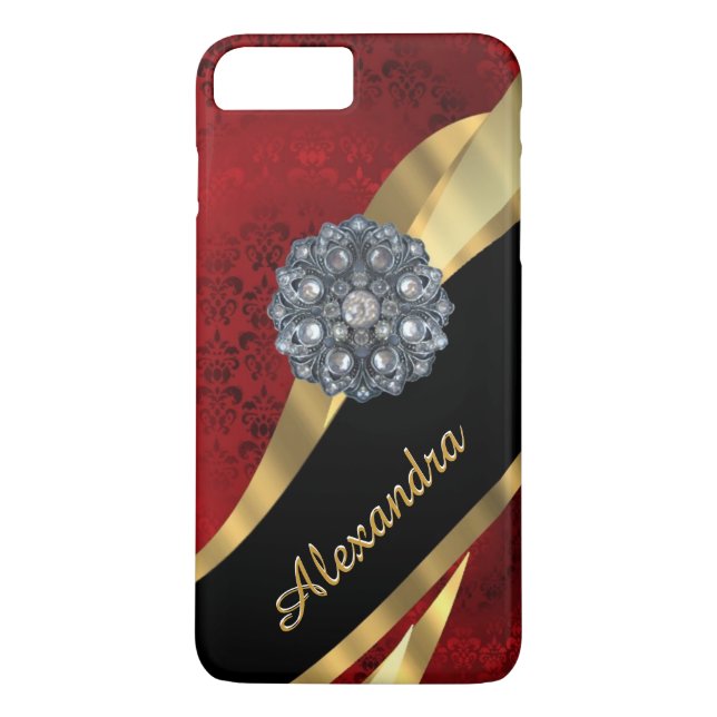Personalized pretty elegant red damask pattern Case-Mate iPhone case (Back)