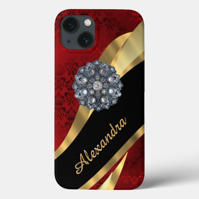 Personalized pretty elegant red damask pattern Case-Mate iPhone case (Back)