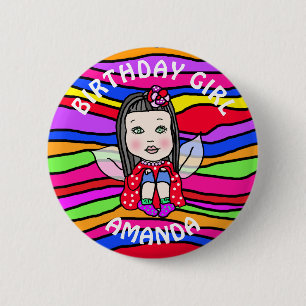 Personalized Pretty Fairy Birthday Girl 2 Inch Round Button