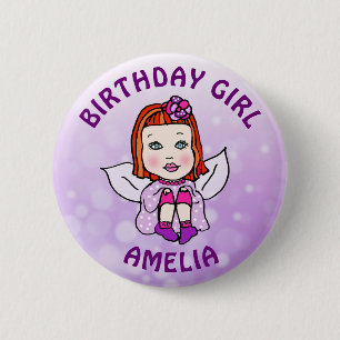 Personalized Pretty Fairy Birthday Girl 2 Inch Round Button