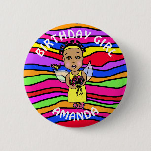 Personalized Pretty Fairy Birthday Girl 2 Inch Round Button