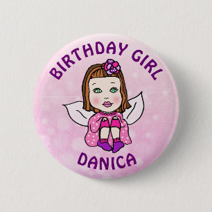 Personalized Pretty Fairy Birthday Girl 2 Inch Round Button