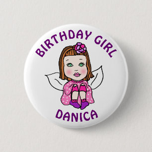 Personalized Pretty Fairy Birthday Girl 2 Inch Round Button