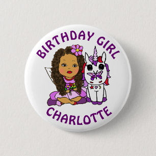 Personalized Pretty Fairy Birthday Girl 2 Inch Round Button