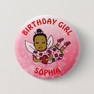 Personalized Pretty Fairy Birthday Girl 2 Inch Round Button