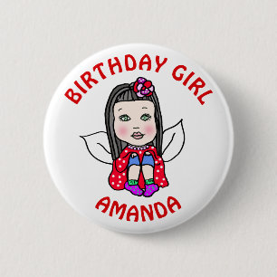 Personalized Pretty Fairy Birthday Girl 2 Inch Round Button