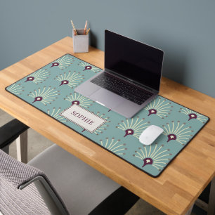 Personalized Pretty Fan Pattern Violet On Blue Desk Mat