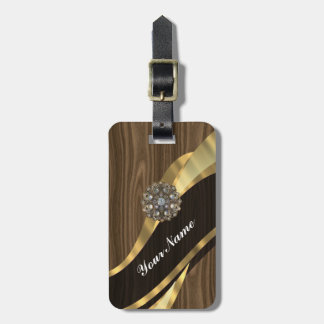 Personalized pretty faux dark oak wood luggage tag