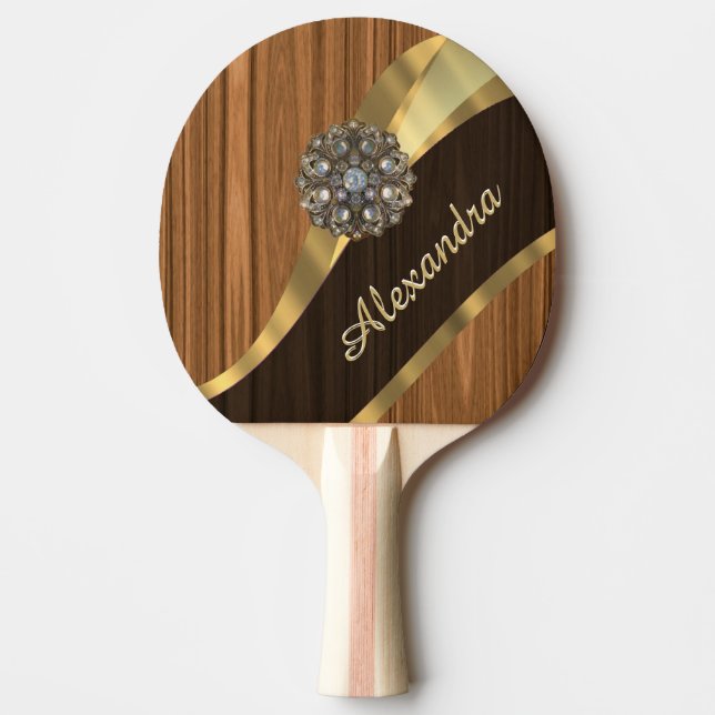 Personalized pretty faux pine wood grain ping pong paddle (Front)