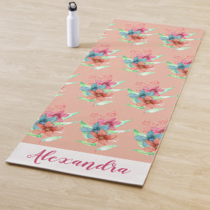 Personalized Pretty Floral Peach Pattern Yoga Mat
