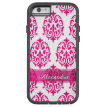 Personalized pretty hot pink and white damask