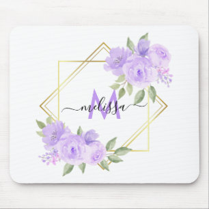 Personalized Pretty Lilac Floral Mouse Pad