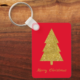 Personalized pretty luxury gold tree Xmas red Keychain