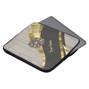 Personalized pretty modern faux wood laptop sleeve