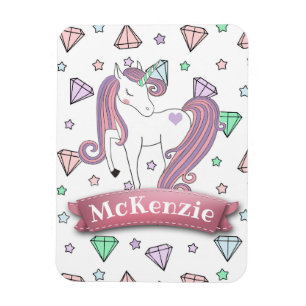 Personalized Pretty Pastel Unicorn Diamond Gems Magnet