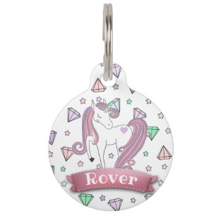 Personalized Pretty Pastel Unicorn Diamond Gems Pet Tag