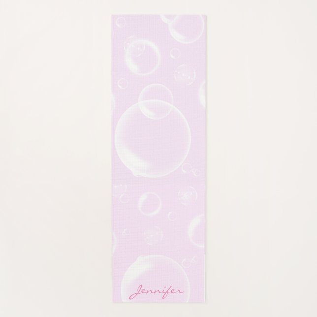 Personalized Pretty Pink Bubbles Name Yoga Mat (Front)