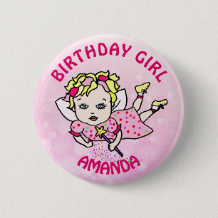 Personalized Pretty Pink Fairy Birthday Girl 2 Inch Round Button