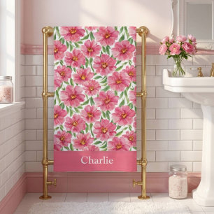 Personalized Pretty Pink Floral Flower Bath Towel