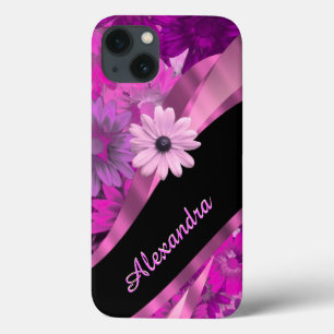Personalized pretty pink floral pattern iPhone 13 case