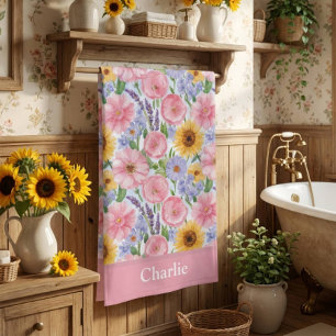 Personalized Pretty Pink Flower Bath Towel