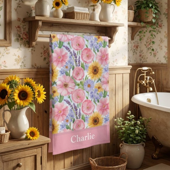 Personalized Pretty Pink Flower Beach Towel (Creator Uploaded)