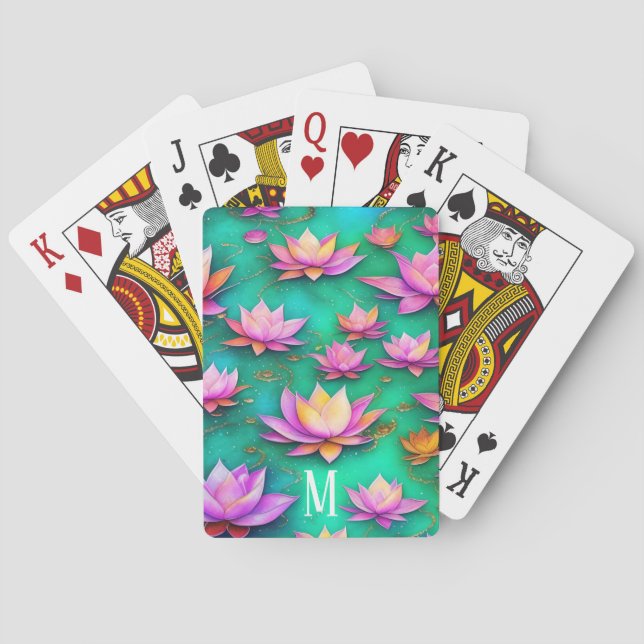 Personalized Pretty Pink Lotus Flower Pattern Playing Cards (Back)
