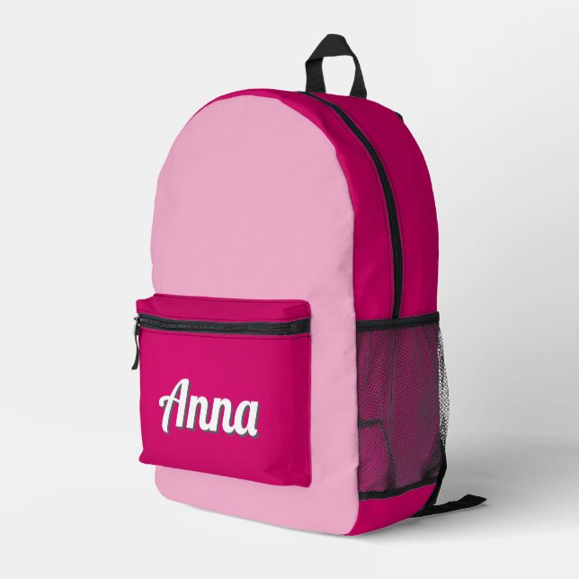 Personalized Pretty Pink Modern Girly Printed Backpack (Back Corner Right)