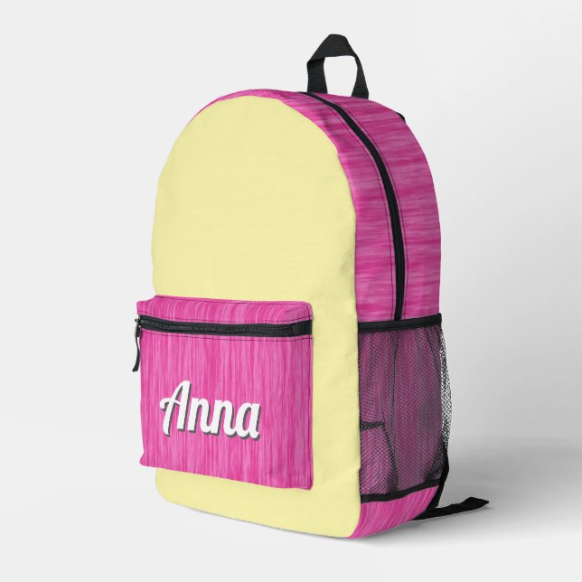 Personalized Pretty Pink Patterned Modern Girly Printed Backpack (Back Corner Right)