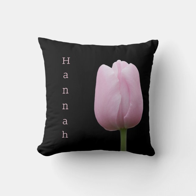 Personalized Pretty Pink Tulip Throw Pillow (Front)