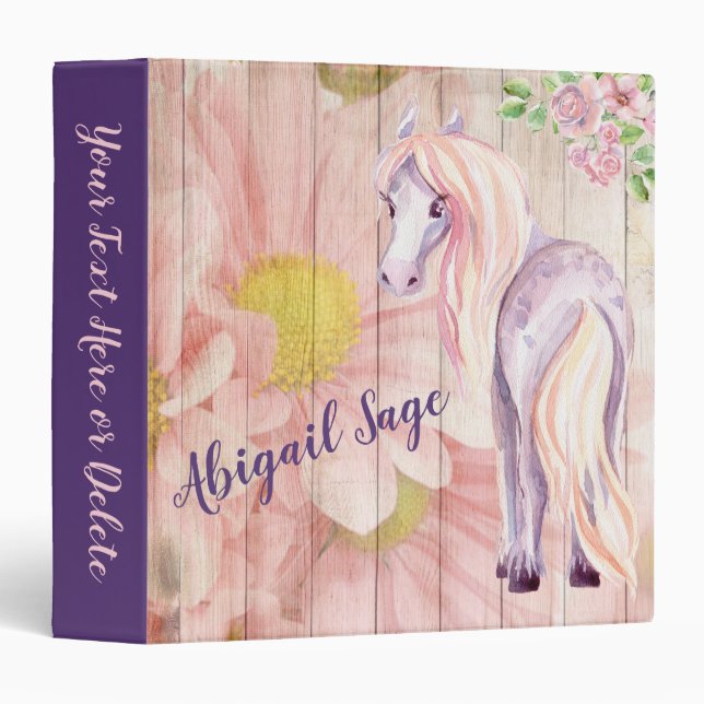 Personalized Pretty Pony and Daisy Flowers Horse Binder (Front/Spine)