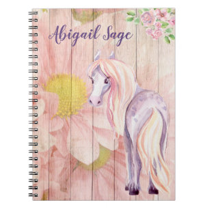 Personalized Pretty Pony and Daisy Flowers Horse Notebook