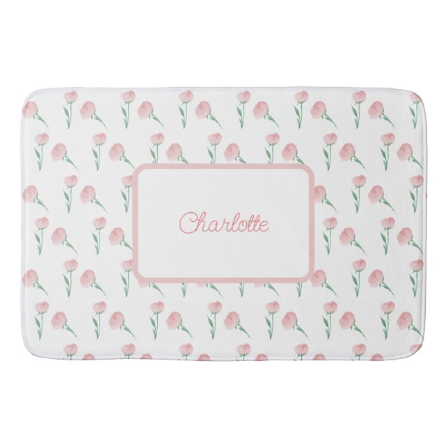 Personalized Pretty Preppy Peony Placemat Bath Mat (Front)