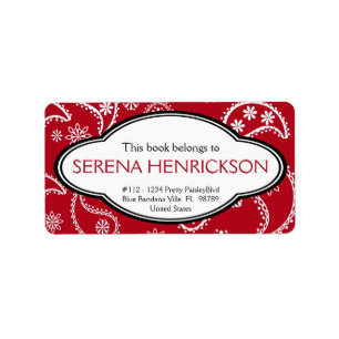 Personalized Pretty Red Paisley Print Bookplate Label