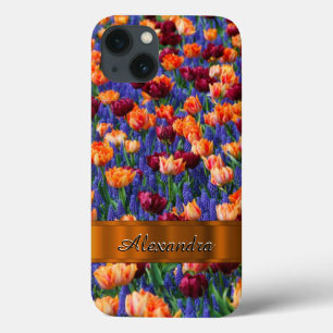 Personalized pretty tulip flower field iPhone 13 case