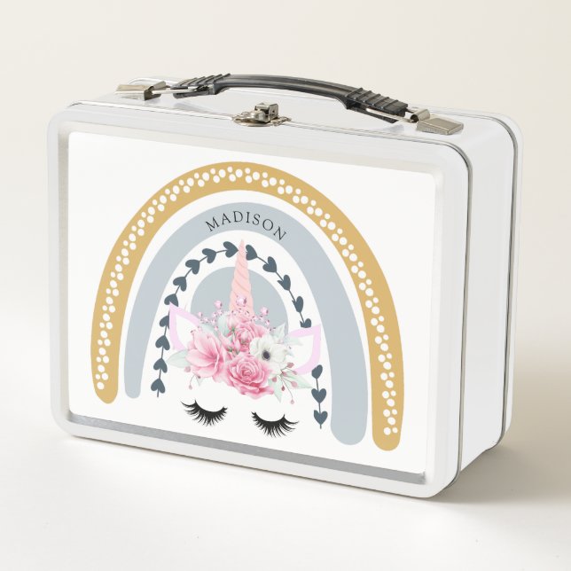 Personalized Pretty Unicorn Rainbow Metal Lunch Box (Front)
