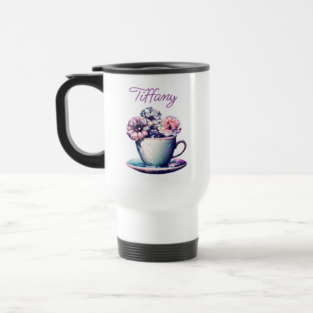 Personalized Pretty Vintage Tea Cup and Flowers (Left)