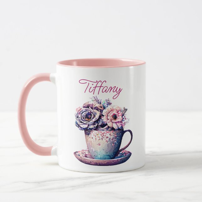 Personalized Pretty Vintage Tea Cup of Flowers (Left)
