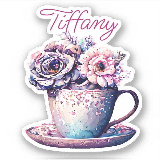 Personalized Pretty Vintage Tea Cup of Flowers (Front)