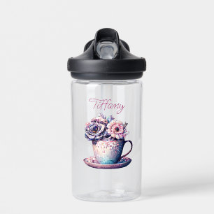 Personalized Pretty Vintage Tea Cup of Flowers Water Bottle