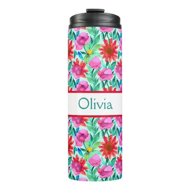 Personalized Pretty Watercolor Floral  Thermal Tumbler (Front)