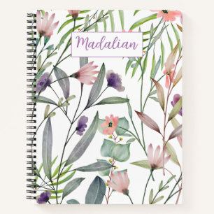 Personalized pretty watercolor foliage leaves  notebook