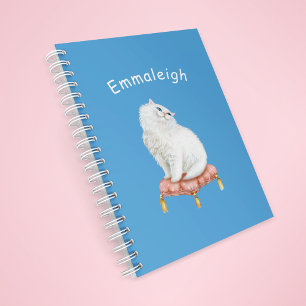 Personalized Pretty White Cat Sitting on Pillow Planner